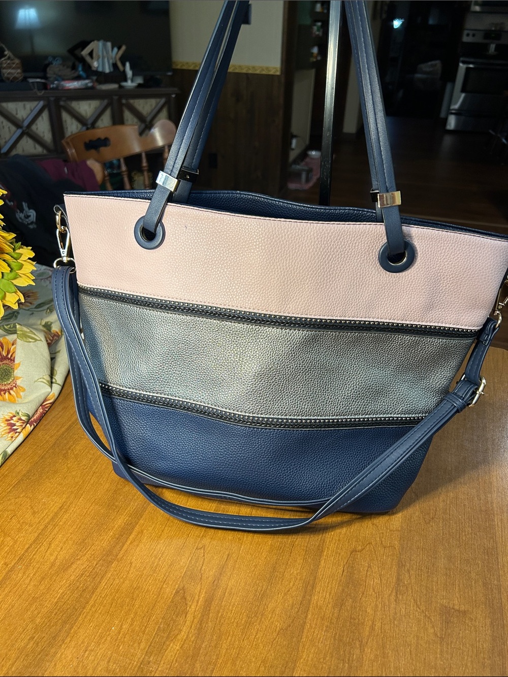 Mia K Collection Colorblock Navy, Pink & Gray Women’s Tote Bag